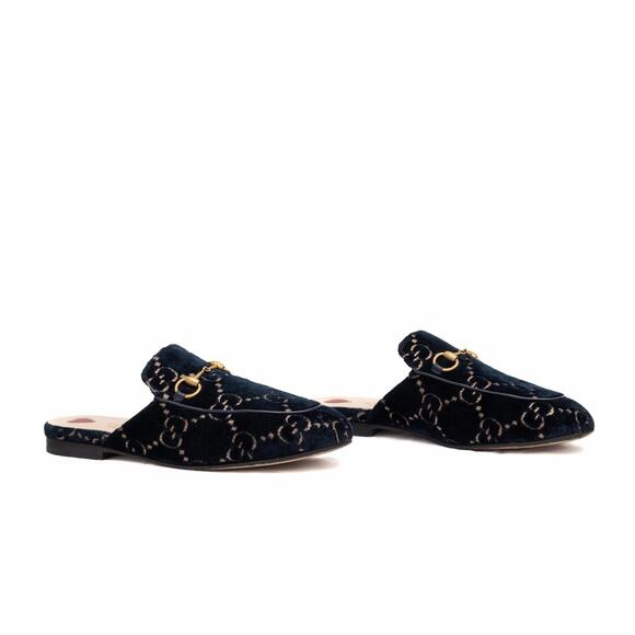 Gucci Princetown GG Monogram Blue Velvet Horsebit Mule Slides Navy 37 US7 - Picture 8 of 16